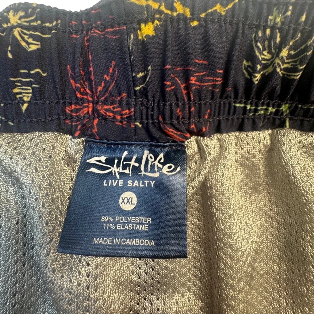 Salt Life Mens XXL Swim Trunks Navy Blue Tropical Neon Palm SLM4103 Board Shorts